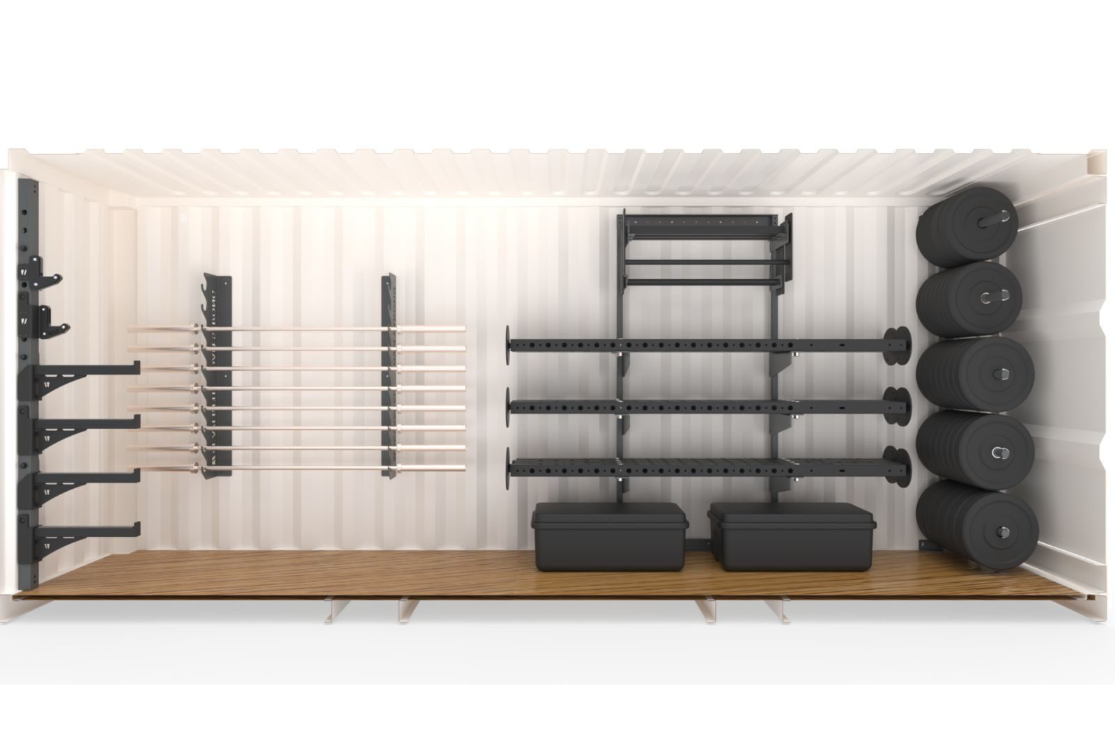 Rendering of the Mobile Training Gym interior with rigging stored